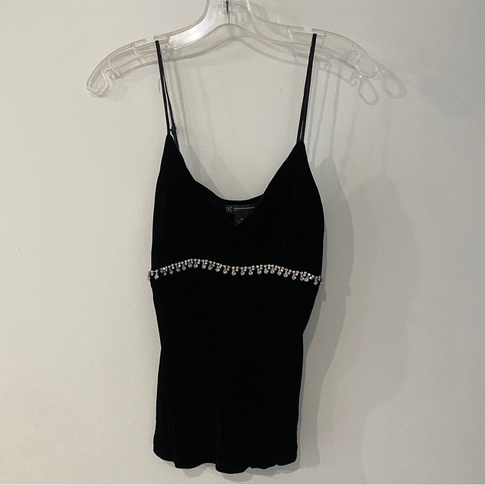 I-N-C International Concepts Petite 4P velvet & rhinestones beaded top
